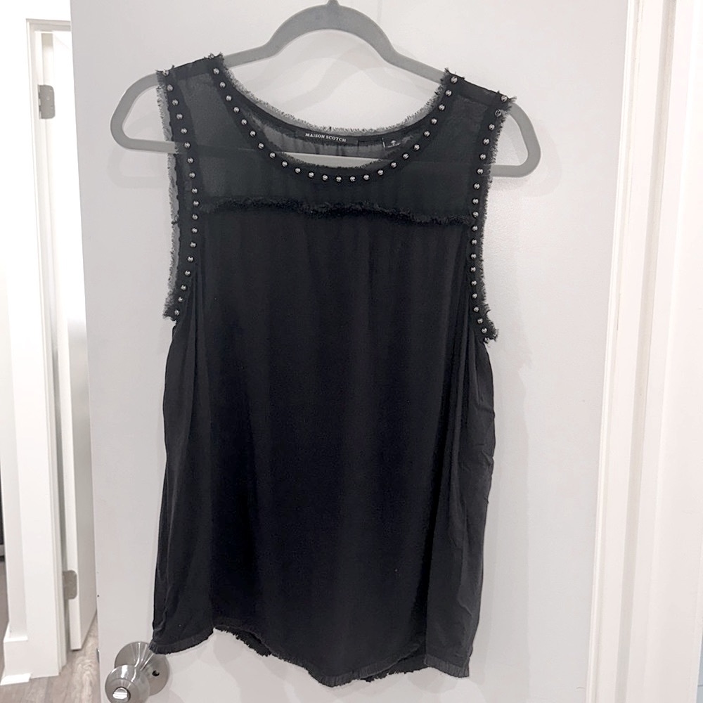 Maison scotch size 2 grommet detail and trimming black and sheer top